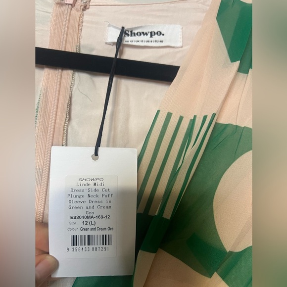 Showpo Lindsey Midi Dress- Side Cut Plunge Neck and Puff Sleeve Size US 8 - Picture 6 of 7